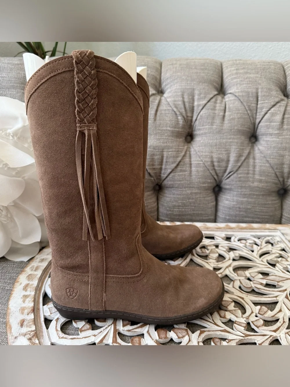 Ariat Brown Suede Leather Fringe Boots Women’s 8